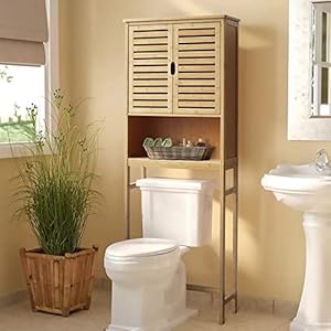 VEIKOUS Bamboo Over The Toilet Storage Cabinet, Bathroom Space Saver, Over The Toilet Rack with Adjustable Shelf, Natural Color
