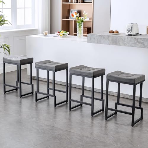 Image of FIRAVOE 24 inch Counter Height Bar Stools Set of 4, Backless Saddle barstools