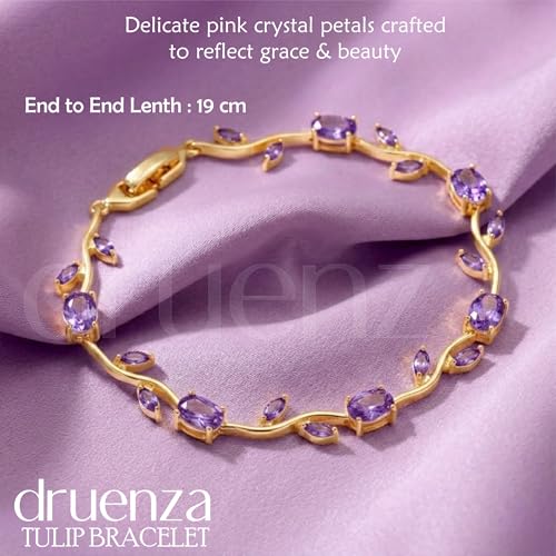 Image of druenza Tulip Bracelet for Women Stylish | Gold Plated Floral Crystal Jewellery | Elegant Adjustable Chain Bracelet for Girls Stylish | Trendy Daily Wear Party Jewelry Gift for Women & Girls