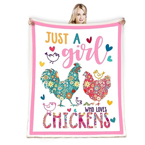 Chicken Blanket,Chicken Decor Gift Blanket,Just A Girl Who Loves Chickens Soft Rooster Throw Bedding Gifts for Kids Boys Girls Adults 60