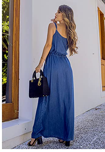Vestido Longo Jeans Sob de Amarrar com Botões