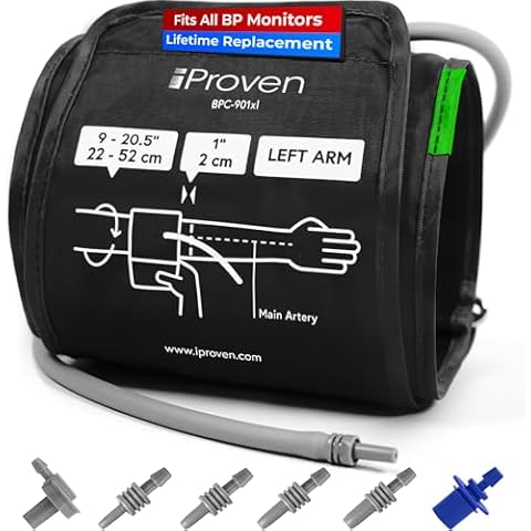 Extra Large Cuff Compatible with All Automatic Blood Pressure Monitors, Curved Fit, 9"-20.5" Inches (22-52CM), XL Replacement Cuff for Big Arms with 6 Connectors Cover