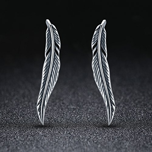 Feather 925 Sterling Silver Ear Cuff Wrap Earrings for Women Girls Pierced ears Crawler Climber Hypoallergenic2