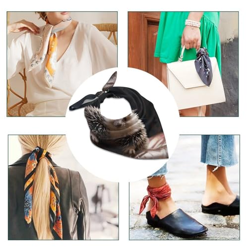 Satin Head Scarf Like Silk Hair Scarf Crown with Hedgehog Headscarf Breathable Neck Scarfs Lightweight Kerchiefs Small Square Scarves Sleeping Wraps Women Bandana 18"×18"4