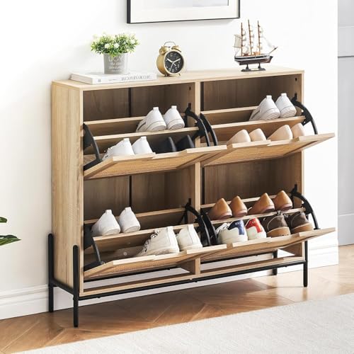 OPULENTHOME Schuhschrank Schmal, Schuhkipper mit 4 Klappen Pour...