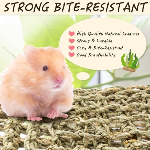 Image of Bird Seagrass Mat 30 x 7 Inch Natural Seagrass Woven Bird Net, Parakeet Climbing Rope Ladder, Hammock Climbing Rope Ladder with Hooks, Chew Toys for Parrots Lovebird Cockatiel Budgie Hamster