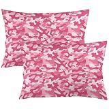 CLAPSOREI Pink Camo Pattern Throw Pillow Covers Queen Size Pack of 2 Vintage Camouflage Pink Design Standard Pillowcase Pillow Shams Decorative Pillow case 20X30 Inch for Sofa Bed