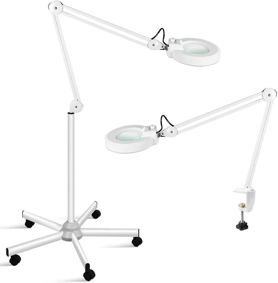 Innqoo LED Floor Lamp, LED Esthetician Light, Magnifying Glass with Light, Lighted Magnifier for Reading, Crafts & Pro Tasks, Adjustable & Dimmable