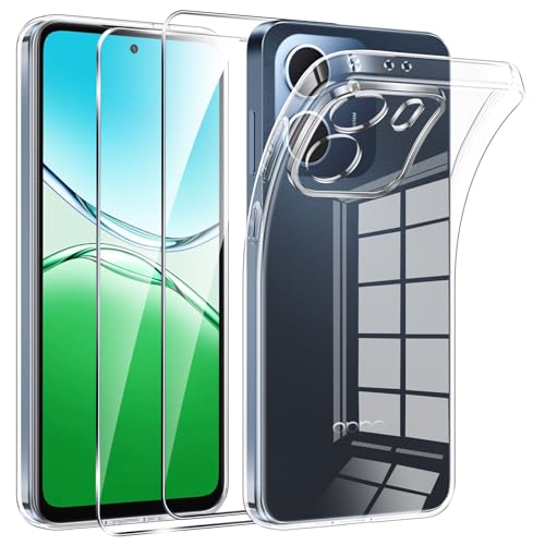 Phoona Cover per OPPO A5X 4G/5G Custodia con 2 Pezzi Pellicola Vetro Temperato,Ultra Sottile Trasparente Silicone Protettiva Case per OPPO A5X 4G/5G Sottile Morbida Antiurto Cover