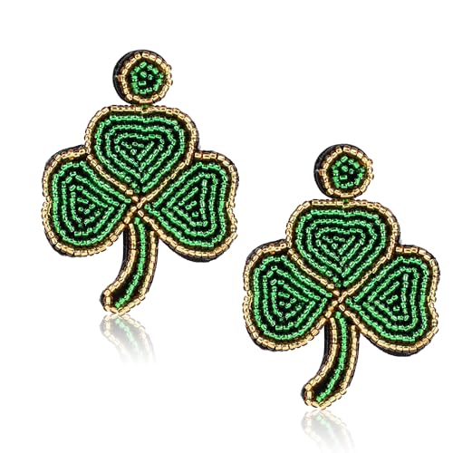 Pendientes del Día de San Patricio, Pendientes Irlandeses de la Suerte, Pendientes Trébol Verde con Cuentas, Pendientes Colgantes de Trébol San Patricio Accesorios Regalo para Mujeres Niñas