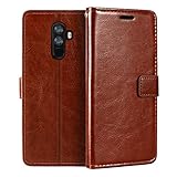 Shantime Lederhülle Kompatibel mit Doogee Mix 2, Business Design Magnetische Klapphülle, 3 Kartenfächer, Foto & Geheimfach(Braun)