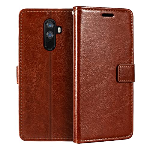 Shantime Lederhülle Kompatibel mit Doogee Mix 2, Business Design Magnetische Klapphülle, 3 Kartenfächer, Foto & Geheimfach(Braun)