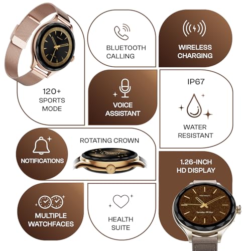 Image of Fire-Boltt Phoenix Aura Women Smart Watch with 1.26 inch Diamond-Cut HD Display, Rotating Crown, Wireless Charging, Bluetooth Calling, Voice Assistant, 120+ Sports Modes - Ivory White