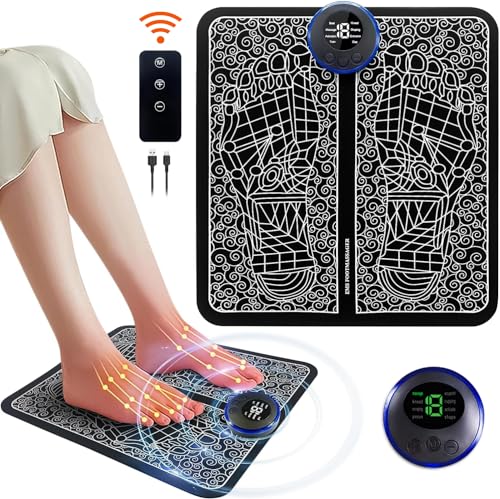 EMS Foot Massager - Electrical Muscle Stimulation for Pain Relief and Improve Circulation- Relax Your Feet with Rechargeable Foot Massager- 8 Modes and 19 Intensity Levels Foot Spa - Gift for Parent