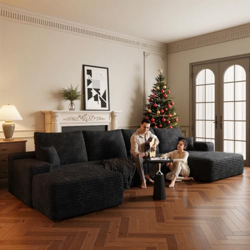 Image of Boneless Couch, Modular Sectional Couches for Living Room, U-Shaped Cloud Couch Sofa with Deep Seat, Fluffy Corduroy Upholstered Corner Sofa