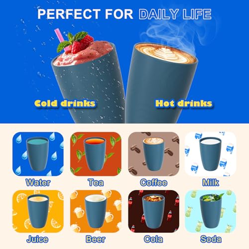 Image of Plastic Drinking Cups Set of 6, 16 OZ Wheat Straw Cups, Dark Blue | Reusable and Lightweight Plastic Tumblers for Daily Use & Outdoor