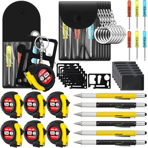 Image of 24 Pcs Mini Screwdriver Tape Keychain Set Multitool Pen Card Father's Gifts Bulk Mini Tool Set for Adult Men Dad (Yellow,Black)