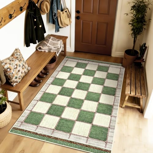 Tapete decorativo cuadros 3x5 lavable antideslizante verde miniatura 2