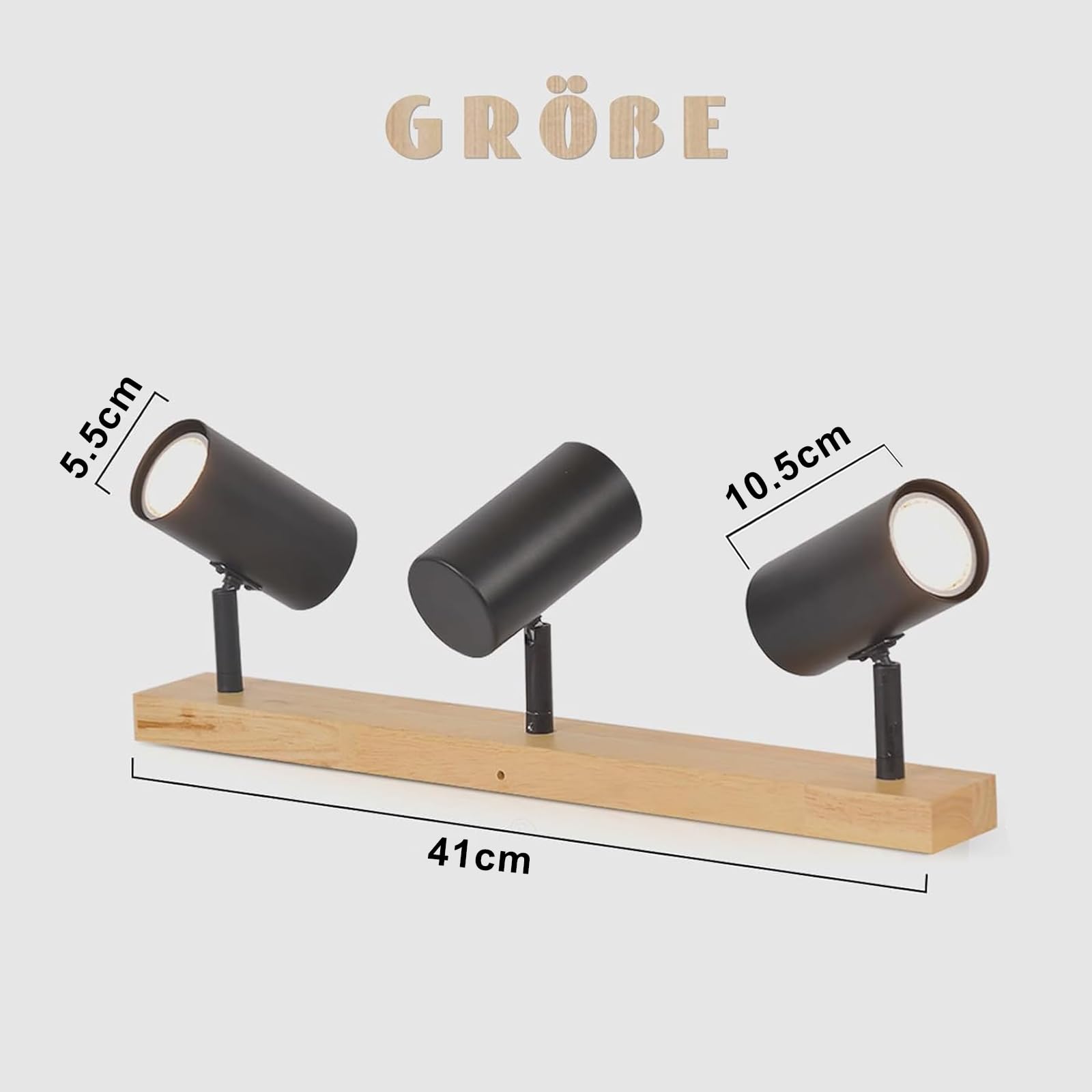 Glitzerlife Lampa Sufitowa 3 Płomień Światło Sufitowe Drewno 2ER Sufitowa | Przedpokój Czarna Metal Nowoczesne Gniazdo Obrotowy Spot Sufitowy 350° Salonu Sypialnia Kuchnia z 6x 4.8 W GU10 żarówki