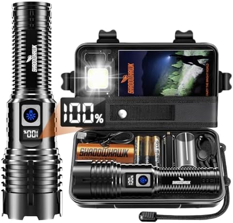 Shadowhawk Taschenlampe LED Aufladbar 500000 LM mit COB Schlüsselanhänger | LCD-Prozentanzeige Taktische Taschenlampen,Bis zu 1000m Reichweite, Wasserdicht Flashlight Torch für Out