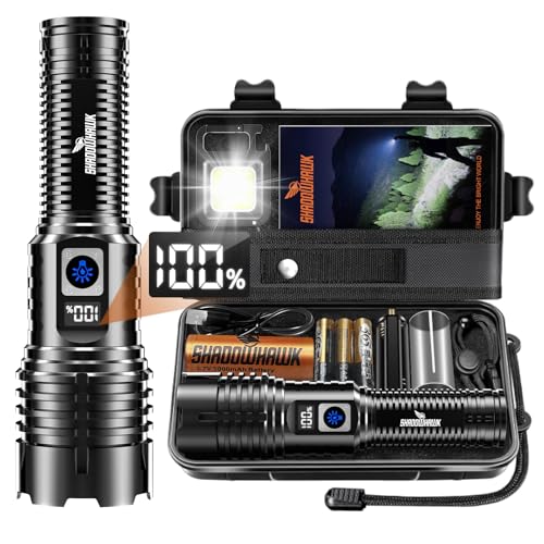 Shadowhawk Taschenlampe LED Aufladbar Extrem Hell, 500000 Lumen Taschenlampen Batteriebetrieben USB, XHM77.2 Taktische Taschenlampe Starke, Wasserdicht Flashlight Torch für Outdoor Notfälle Camping