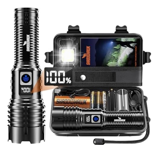 Shadowhawk Taschenlampe LED Aufladbar Extrem Hell, 500000 Lumen Taschenlampen Batteriebetrieben USB, XHM77.2 Taktische Taschenlampe Starke, Wasserdicht Flashlight Torch für Outdoor Notfälle Camping
