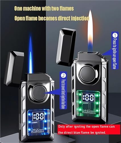 Encendedor de doble llama recargable con ventana de aire fresca 5