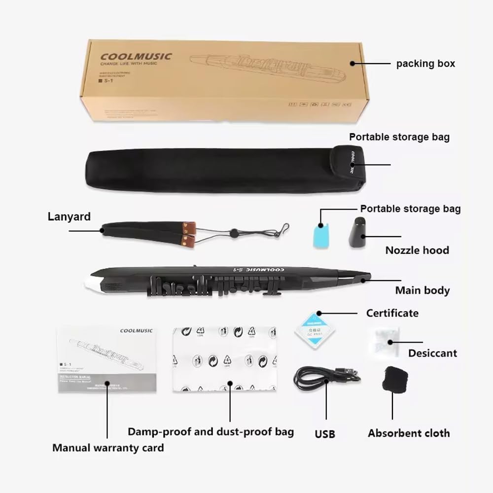 Coolmusic Mini instrument de saxophone | Instrument à vent numérique avec 3 sensibilités de soufflage, instrument à vent numérique aérophone