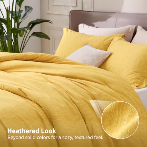 Image of Bedsure Queen Comforter Set - Yellow Comforter Queen Size, Soft Bedding for All Seasons, Cationic Dyed Bedding Set, 3 Pieces, 1 Comforter (90 inchx90 inch) and 2 Pillow Shams (20 inchx26 inch+2 inch)