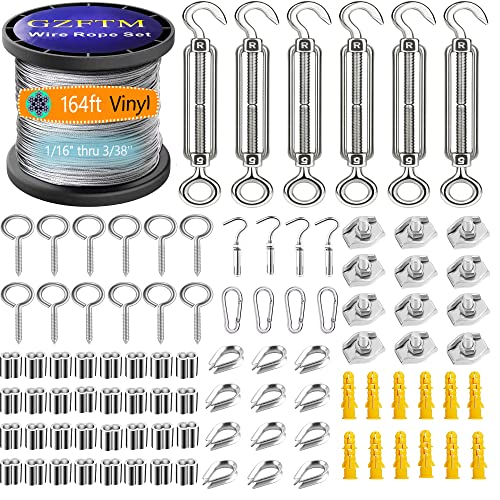 95Pcs Drahtseil, Edelstahl Stahlseil mit Ösen Haken PVC-ummantelt Edelstahlseil Stahlkabel 2 mm, 304 Edelstahl Seil Garten Drahtseile (50M)… Cover