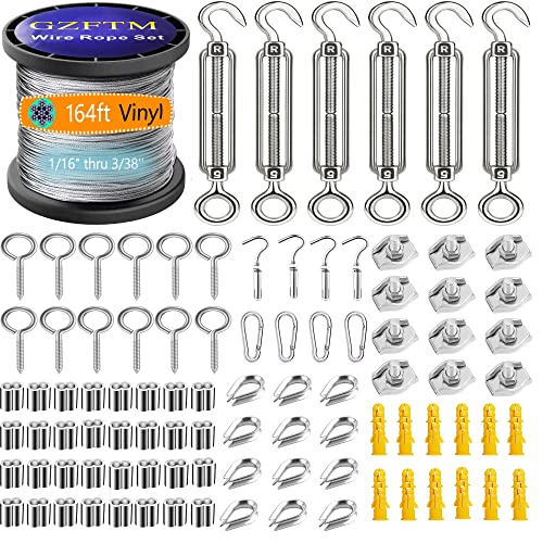 coated wire rope - 1/16 Wire Rope Kit,95PCS Vinyl Coated Aircraft Cable, Outdoor Light Guide Wire, 304 Vinyl Coated Stainless Steel Cable,Wire Cable for Outdoor,Garden,Kitchen,Craft (50M/165FT)