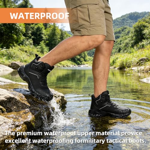 Image of Military Tactical Boots for Men Waterproof Non Slip Hiking Work Combat Boots 6 Inch Side Zip Cushion Botas Tacticas Militares