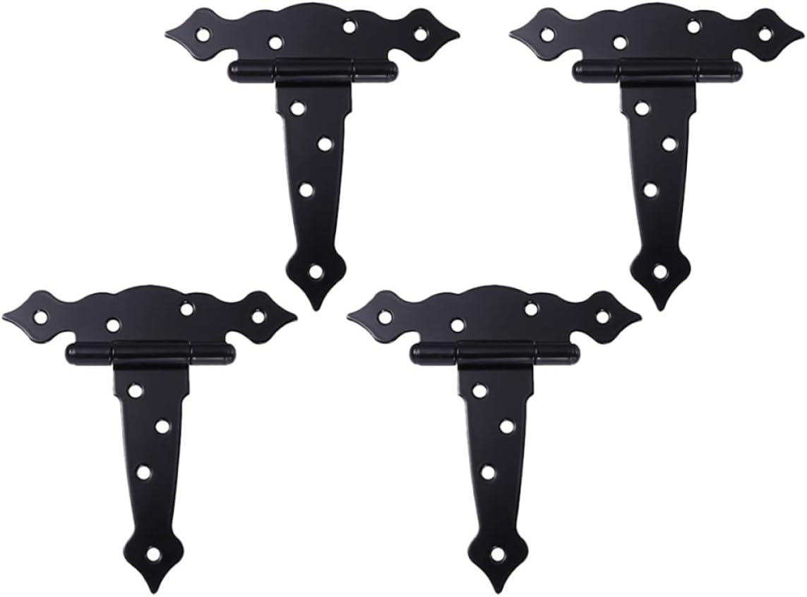 4pcs T-Shape Iron Strap Hinges Heavy Duty Gate Door Hinges Black Painted for Wooden Barn Gates Shed Hardware