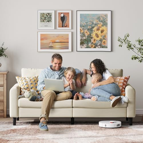 LINSY HOME Sofa 3 Sitzer, 201cm Breit Sofas mit Verstellbarer Sitztiefe, Kleine Sofacouch für Wohnzimmer Schlafzimmer Wohnung Büro