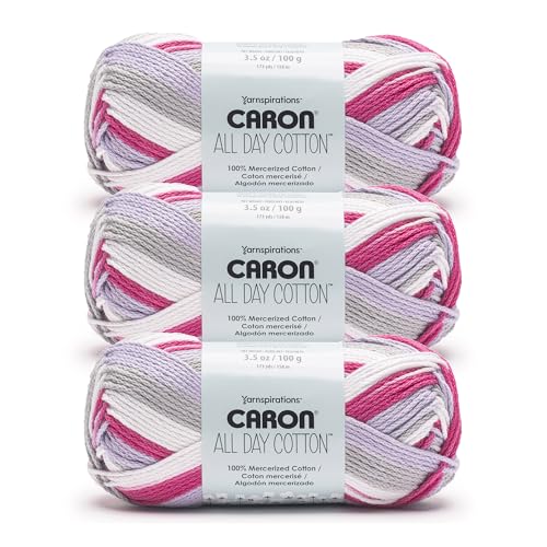 Image of Caron All Day Cotton Lavender Haze Yarn - 3 Pack of 100g /3.5oz - 100% Mercerized Cotton - #4 Worsted (Medium) - 173 Yards - Knitting /Crochet