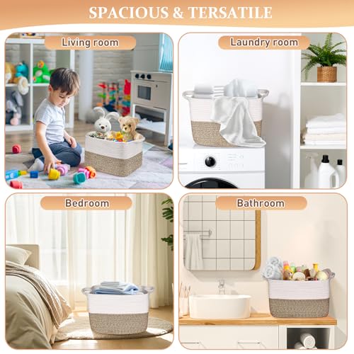 Lychico Cotton Rope Woven Basket with Handles for Shelves,Toys,Book, Cloth Storage Baskets Bin for Organizing, 33x25x22.5cm Toy Decorative Organizer for Living Room, Bathroom - White&Brown - Cosy Home Interiors Lychico Cotton Rope Woven Basket with Handles for Shelves,Toys,Book, Cloth Storage Baskets Bin for Organizing, 33x25x22.5cm Toy Decorative Organizer for Living Room, Bathroom - White&Brown - Image 7