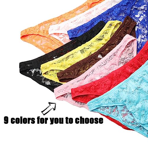 Men's Lace Low Waist Briefs Ice Silk Transparent Underwear Panties（One Size3