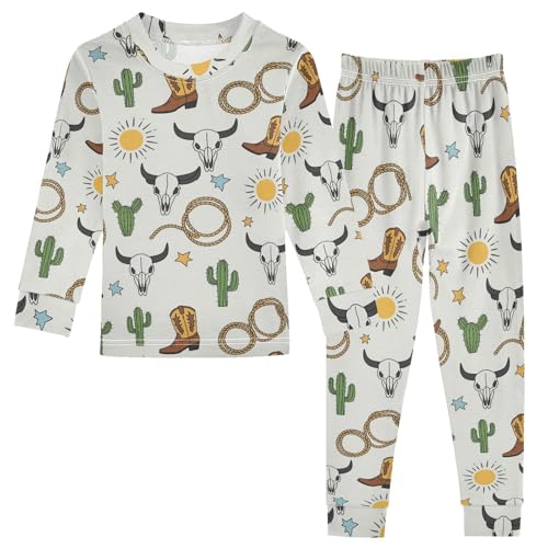 Pajama Sets Long Sleeve Western Themed Pattern Boot Soft Comfy Sleepwear 2 Piece PJS 3-8T