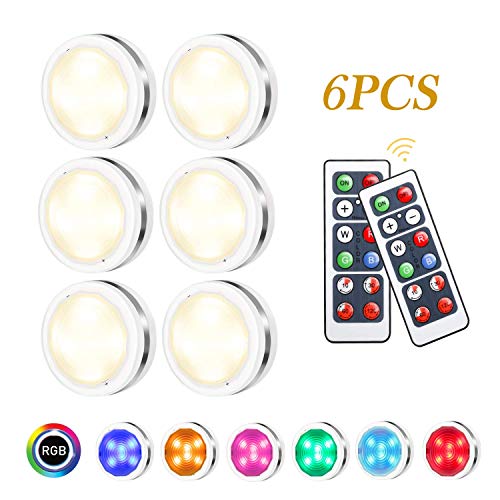 Preisvergleich Produktbild Led Nachtlicht mit Fernbedienung, RIGHTWELL RGB Schrankleuchten Leuchtmittel Unterbauleuchte Schrank leuchte Dimmbar 16 Auto Farben 4 Lichtmodi 4 Timer Kabinett Beleuchtung- 6 Pack
