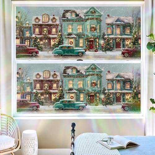 Image of Christmas Village Street Window Film 39.37x17.32in Static Cling