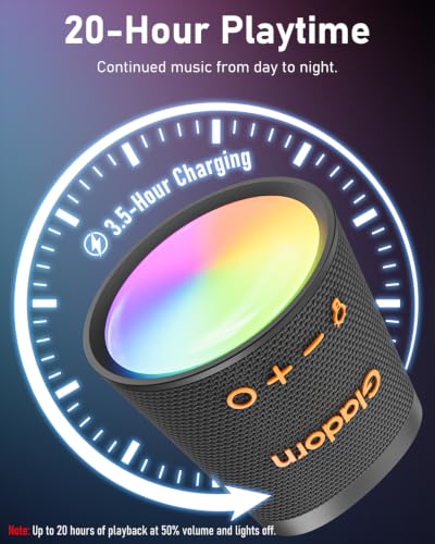 Image of Portable Bluetooth Speaker Wireless with 9 Color Lights, 20H Playtime, Stereo Pairing, Deep Bass, IPX6 Waterproof, Bluetooth 5.3, Small Speaker for Home, Party, Outdoor, Camping, Beach, Gift