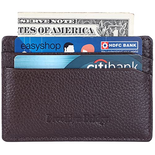 Image of Brooklyn Bridge Premium Genuine Leather Card Sleeve for Men RFID Blocking Slim Credit Card Holder Front Pocket Business ID Organizer Minimalist Everyday Carry Travel Gift