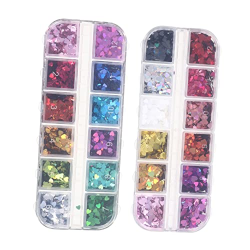 Healeved to Your Nails 2 Pack Heart Nail Sequins Glitter Paillettes Manicure Accessories Easy DIY
