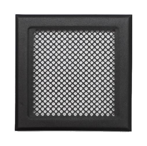 DEMLOU Rejilla de Ventilación Metálica Perforada Negra 18 x 18 cm RAL 9005 – Acero Galvanizado, Difusor de Calor para Chimeneas y Convección.