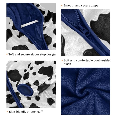 Cute Country Cow Animal Toddler Fleece Jacket Girl Boys Hooded Fleece Jacket Coat Warm Outwear Zip-up 3-10T3