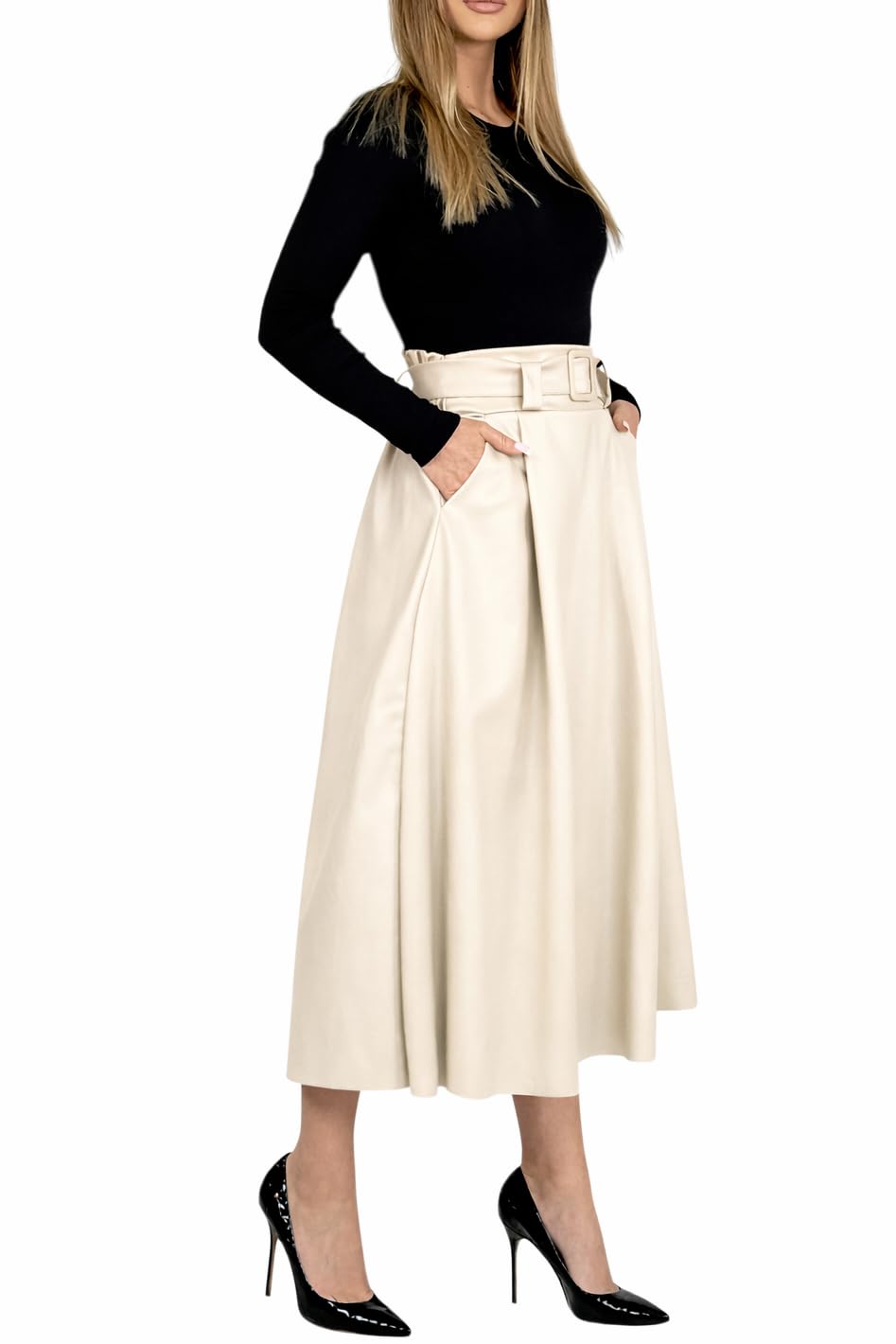 Mississhop Donna A-line Gonna con cintura - ecopelle