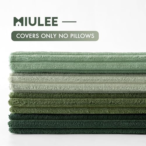 Image of MIULEE Boho Farmhouse Sage Green Throw Pillow Covers 22x22 Inch Set of 4 Mordern Nordic Cushion Covers Soft Corduroy Spring Home Decor for Couch Bed Sofa Living Room Forest Green