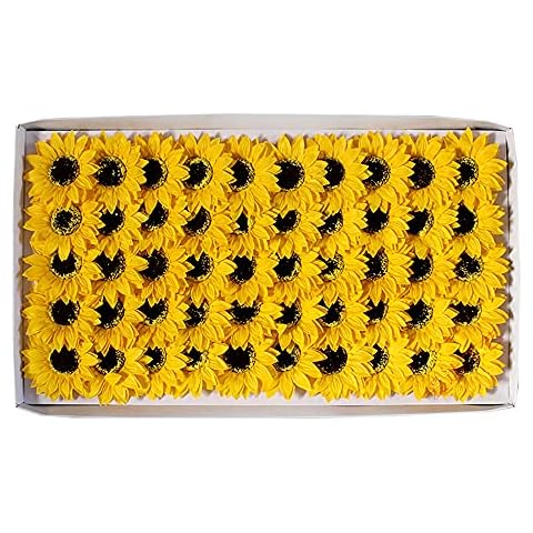 UWEL 50Pcs Soap Sunflower Flora Scented Soap Sunflower Petals Plant Essential Oil Sunflower Soap in Box Home Decoration Gift for Anniversary Birthday Wedding Christmas (Yellow) Cover
