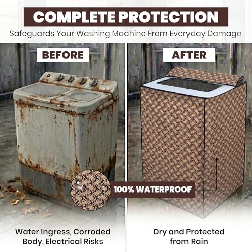 Image of DREAM CARE Waterproof & Dustproof Washing Machine Cover Top Load & Semi Automatic Suitable for 6 kg, 6.2 kg, 6.5 kg (80 x 86 x 51 cms)
