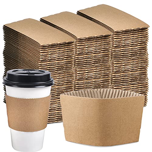 Lainrrew 200 Stück Kraftpapier-Kaffeetassenhüllen aus Wellpappe für heiße und kalte Getränke, Wärmeisolierung und Handschutz, passend für 340-ml-Becher Cover